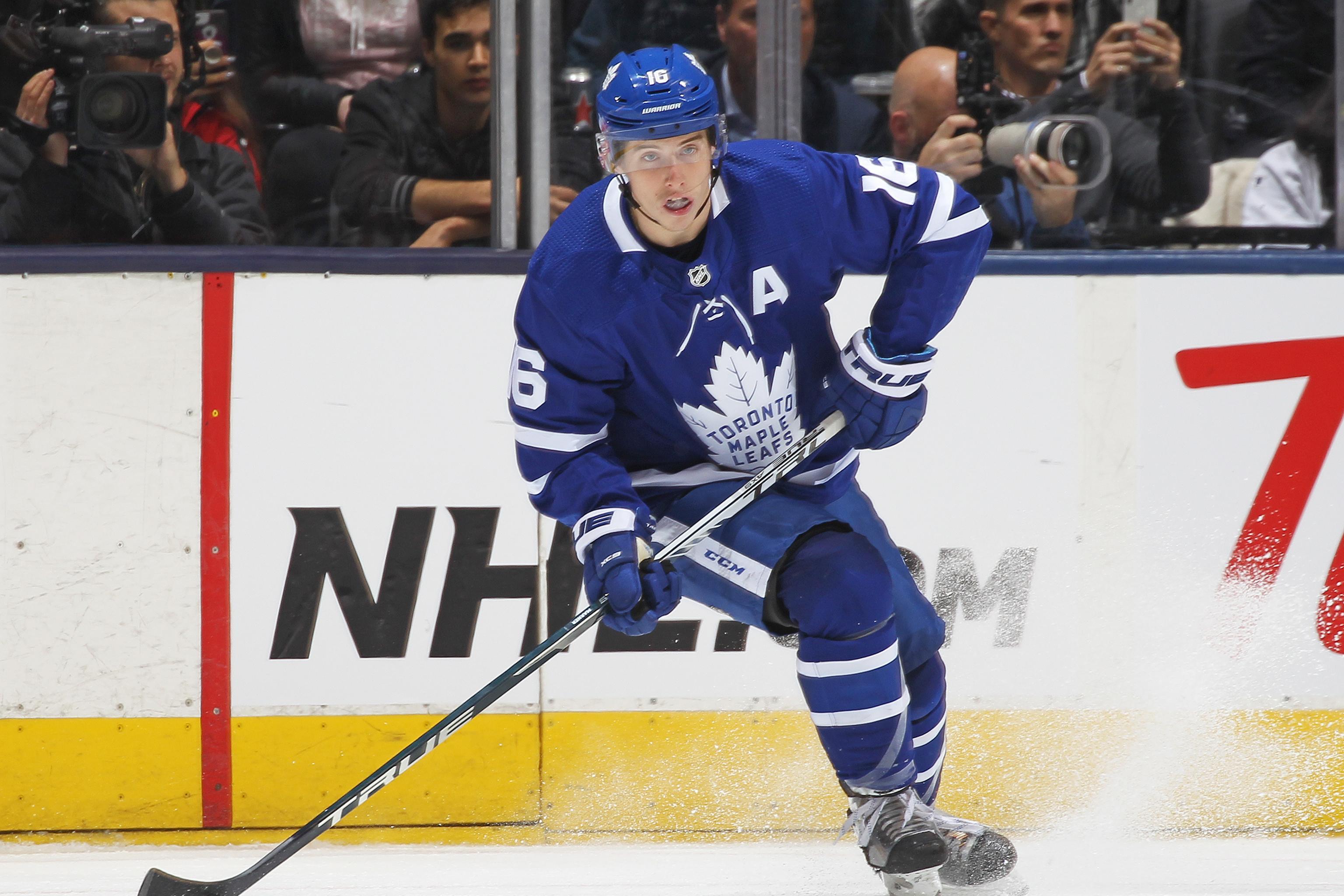 NHL player Mitchell Marner of Toronto Maple Leafs playing hockey